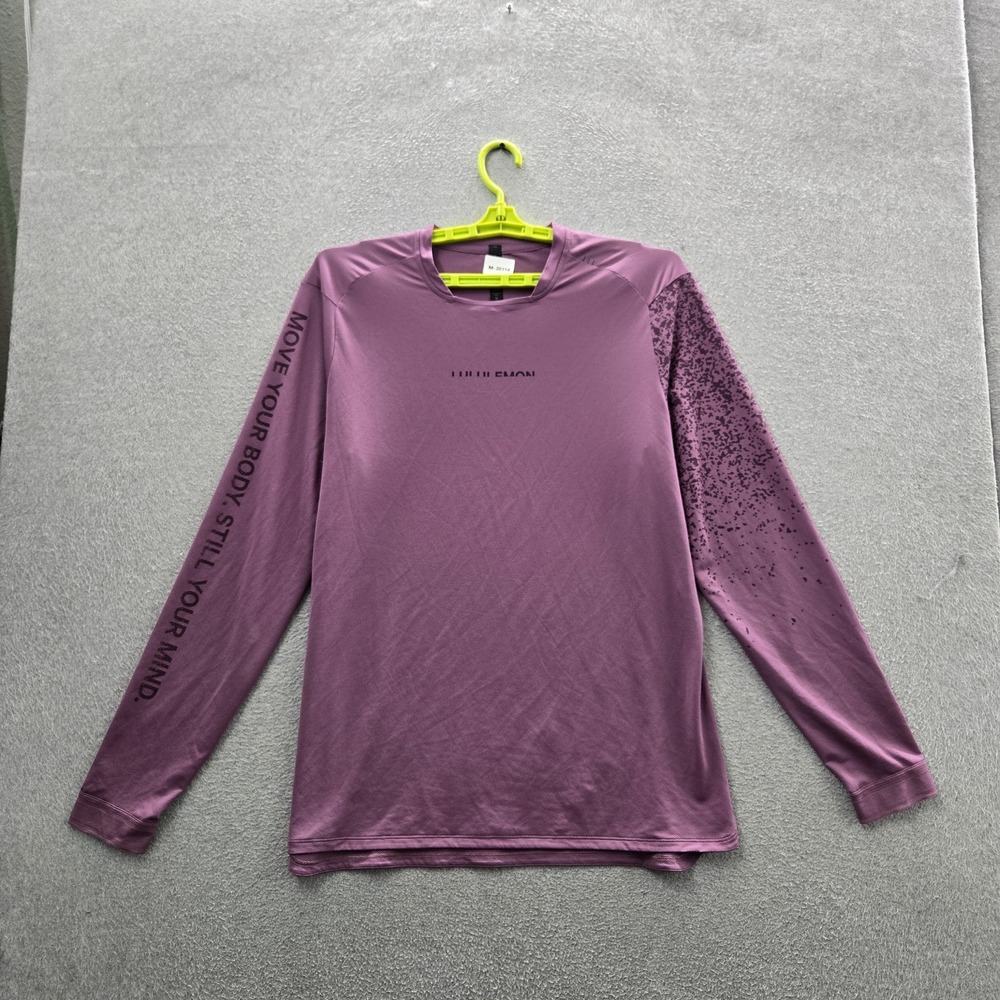 Lululemon Men Activewear‎ Top L Purple Square Neck Running Logo Long Sleeve